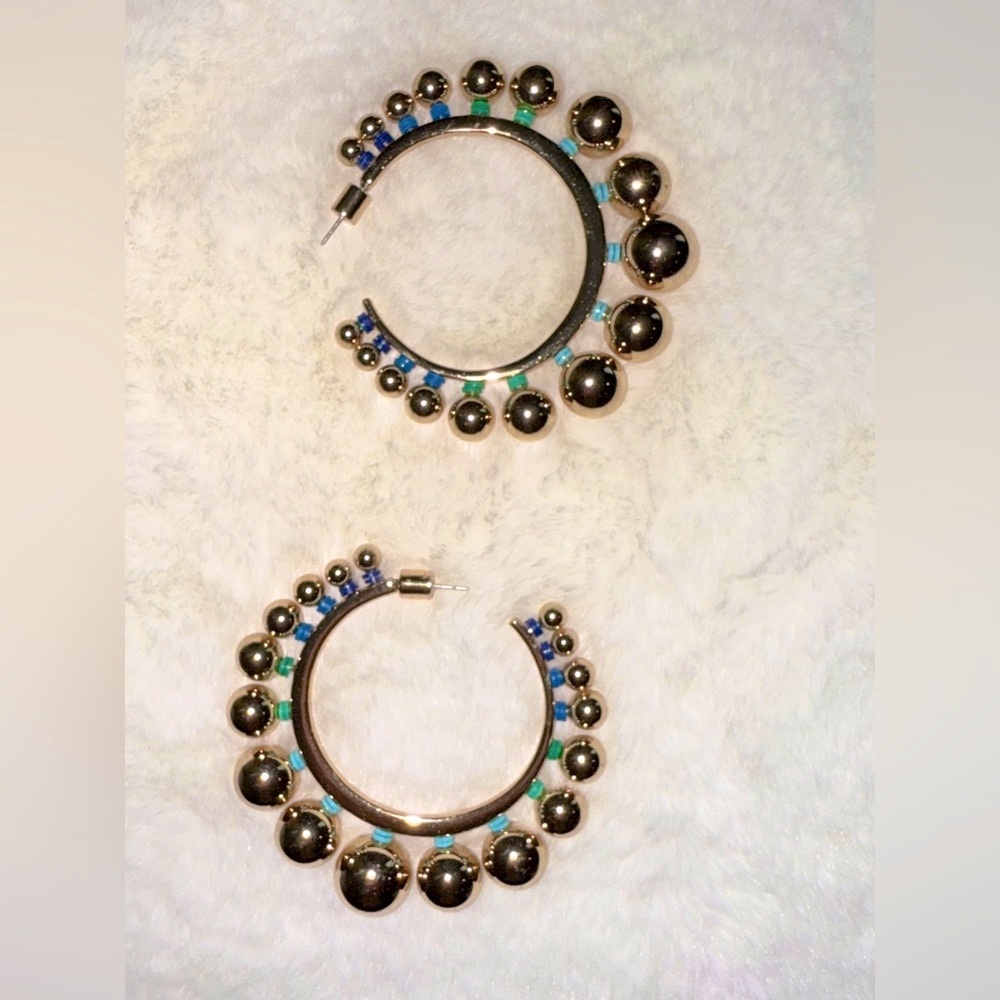 ELSIE FRIEDA Gold and Blue Statement Earrings